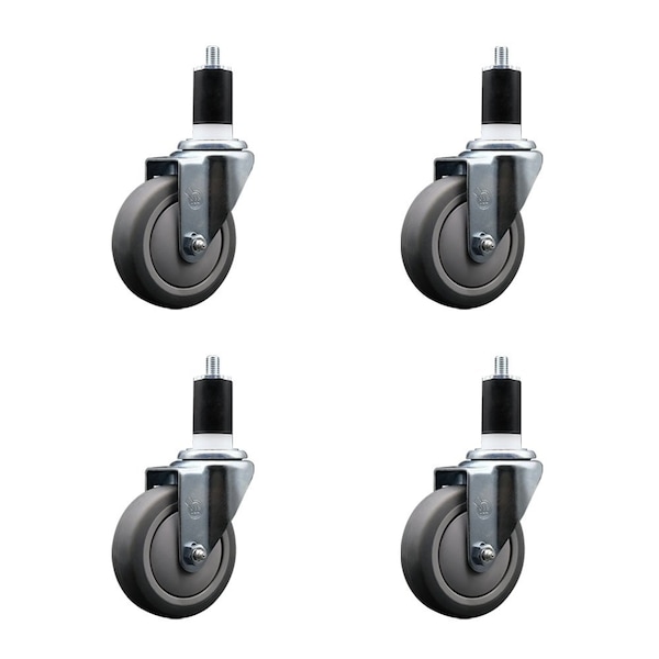 4'' Thermoplastic Rubber Wheel Swivel 1-1/2'' Expanding Stem Caster Set, 4PK